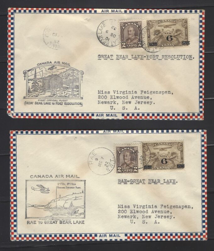 Canada Scott #C1 & 218 Stamps on Two 1932. Air Mail Covers