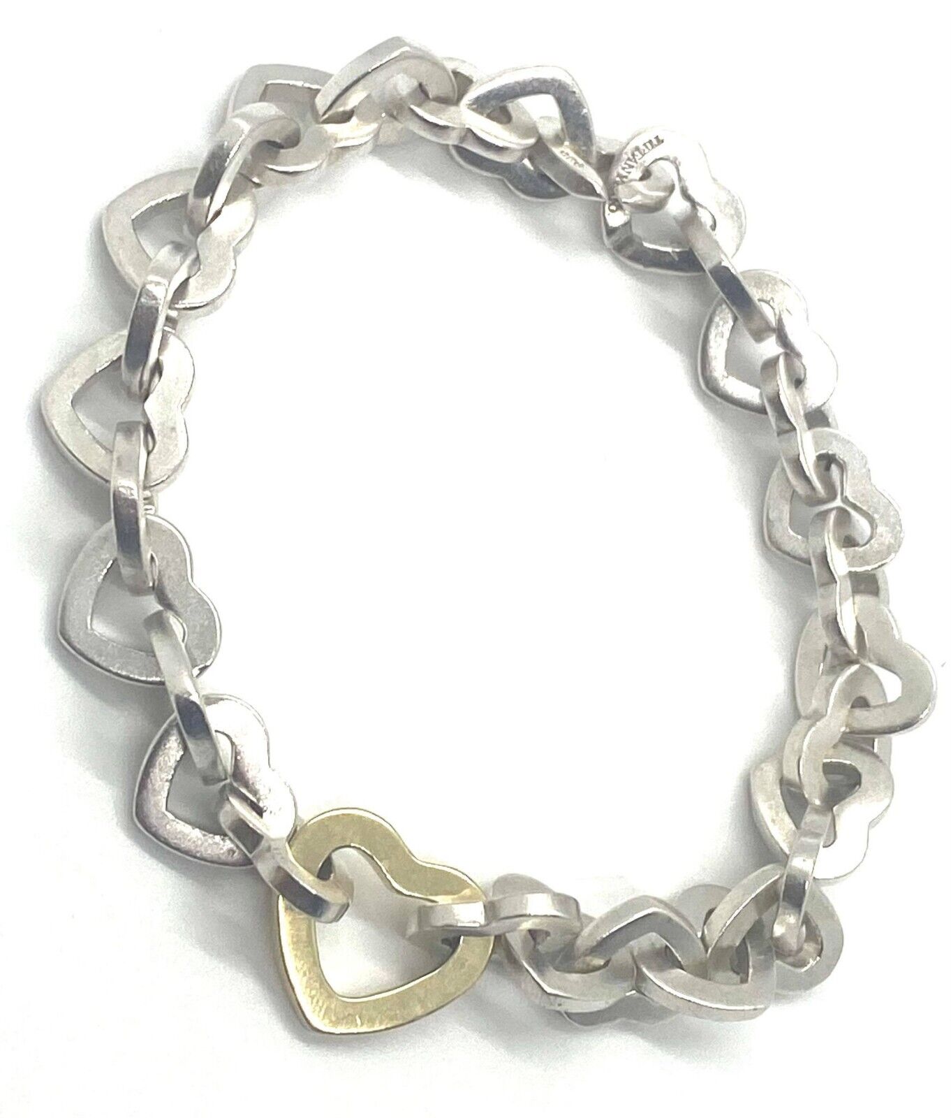 Womens Tiffany & Co. Sterling Silver 925 Gold Heart Link Womens Tiffany & Co. Sterling Silver 925 Gold Heart Link