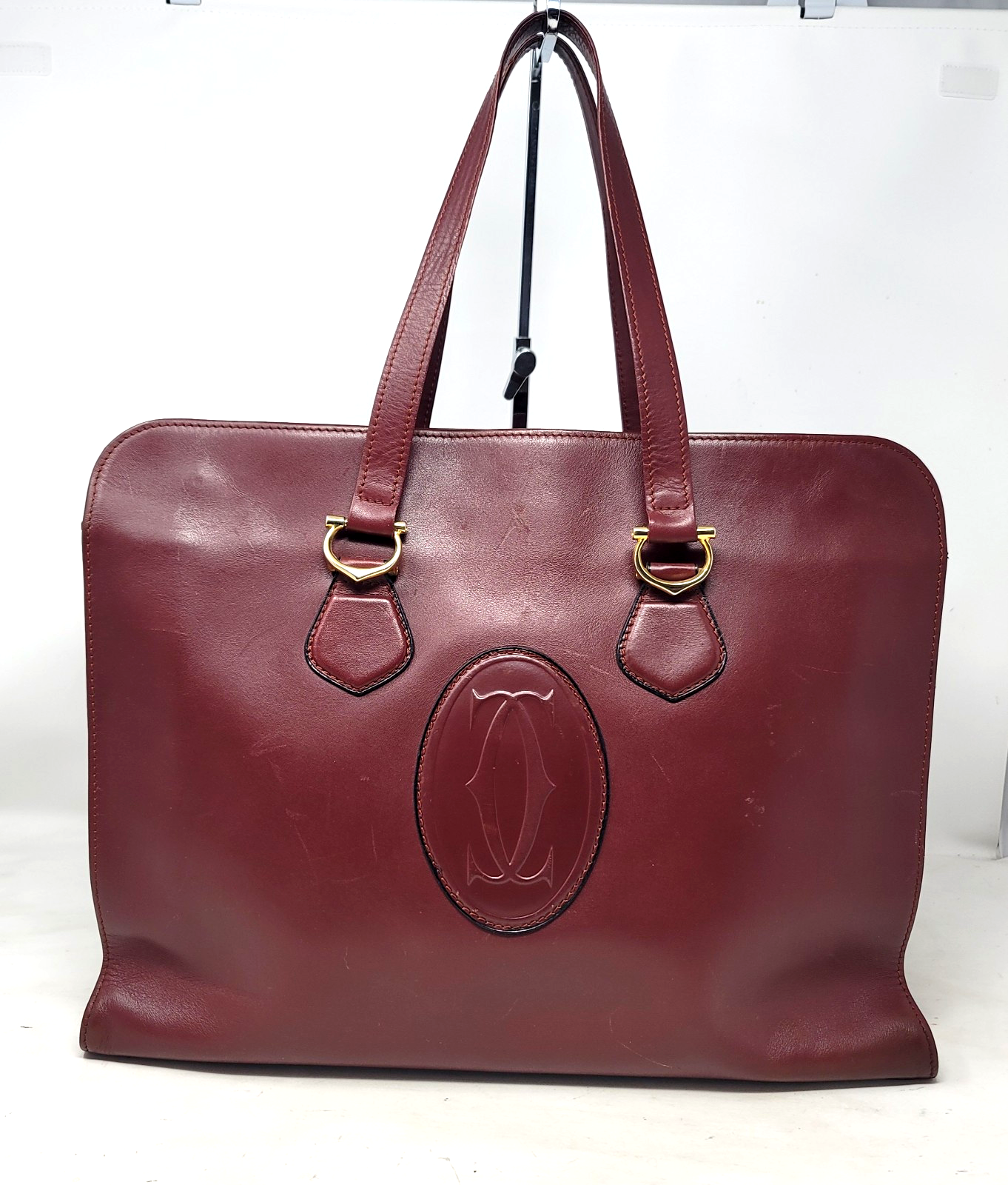 Vintage Cartier Must Burgundy Leather Large Shoulder Tote
