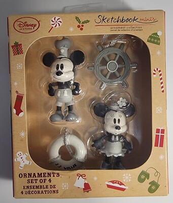 Disney Store Set of 4 Ornaments Sketchbook Minis Mickey & Minnie Mouse NIB