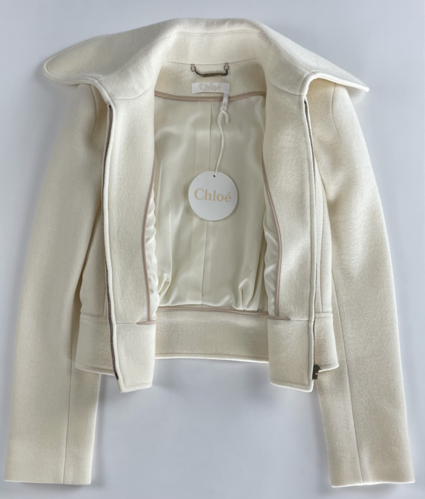 Pre-owned Chloé Women's Iconic Washed Wool Crop Jacket Blazer Short Jacket 36 In Beige