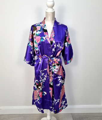 Singapore Silk Collection 100 Silk Purple Peacock Floral Robe