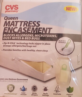 New CVS Queen Mattress Encasement Blocks Allergens Microtoxins Dustmites Bedbugs