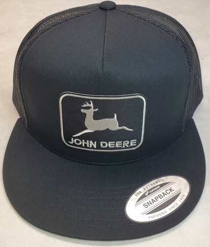 John Deere Black Patch on Yupoong Trucker Hat / YP Classic 6006 Snapback Black