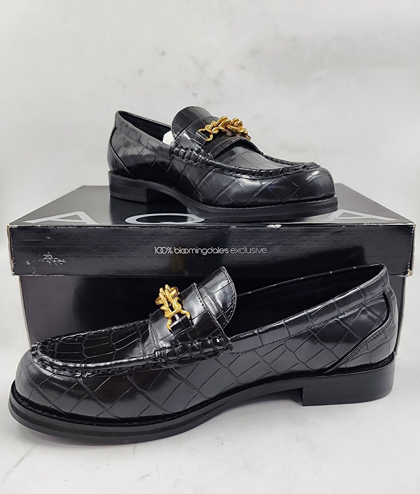 AQUA Perle Croc Embossed Loafers Women's 8M Black Round Moc-Stitch Toe Slip On - Picture 6 of 18