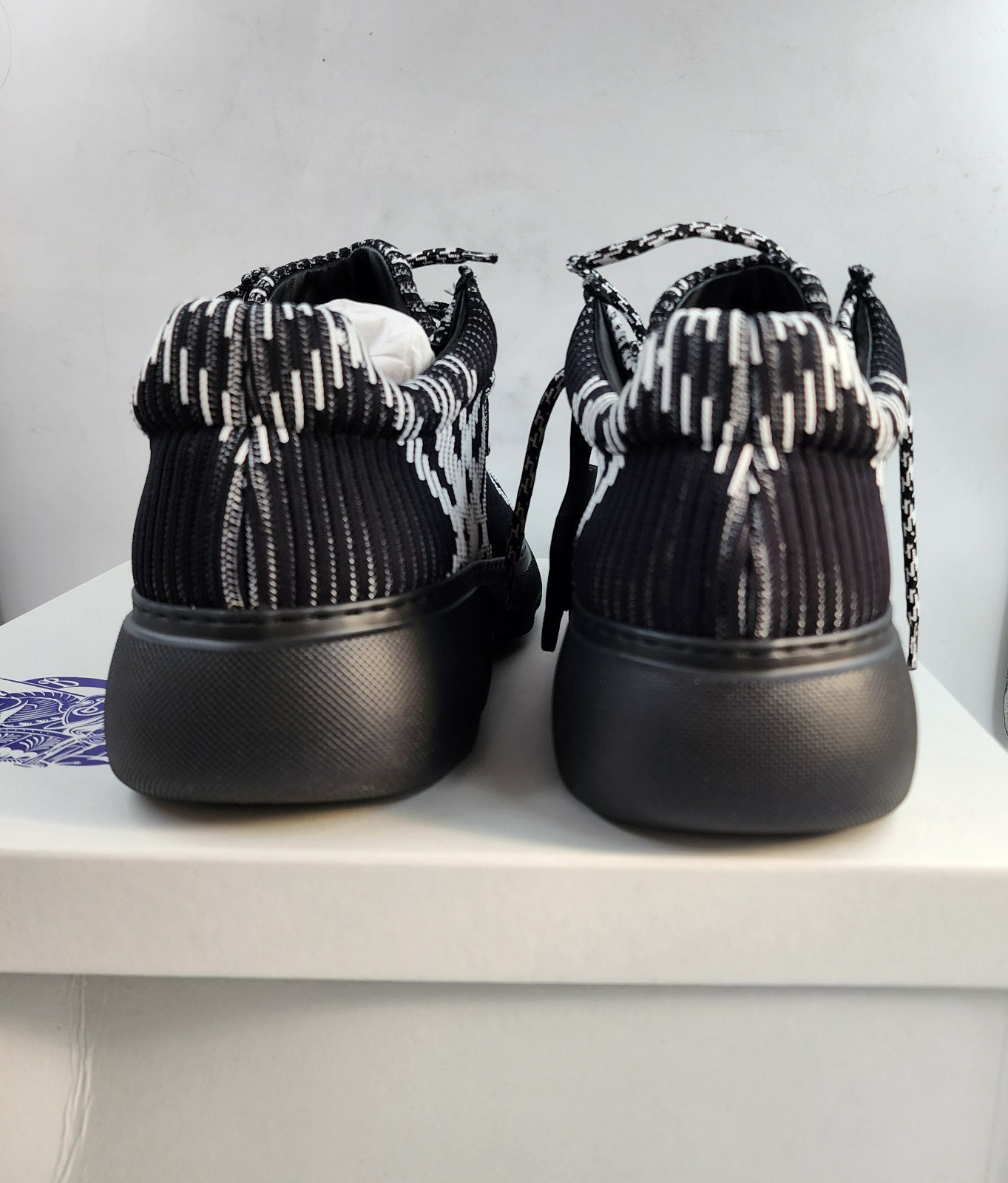 Burberry Check Woven Creeper Shoes Men's 10US Black/White Round Moc Toe Lace Up - Picture 4 of 19
