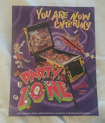 Party Zone Pinball flyer 1991 Bally Original NOS Promo with Coaster Nice!
