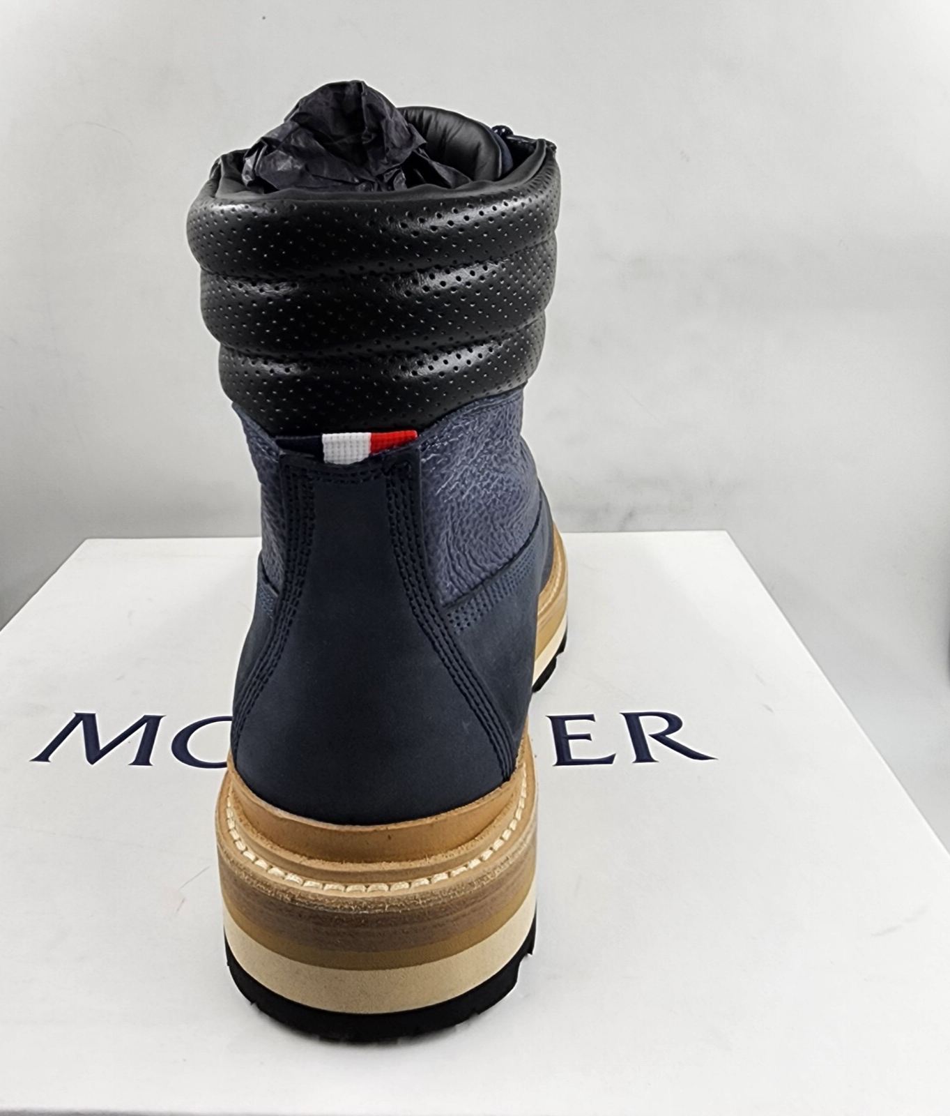 Moncler Peka Lace Up Hiking Boots Men's 43/10 US Navy Padded Collar Round Toe - Picture 15 of 18