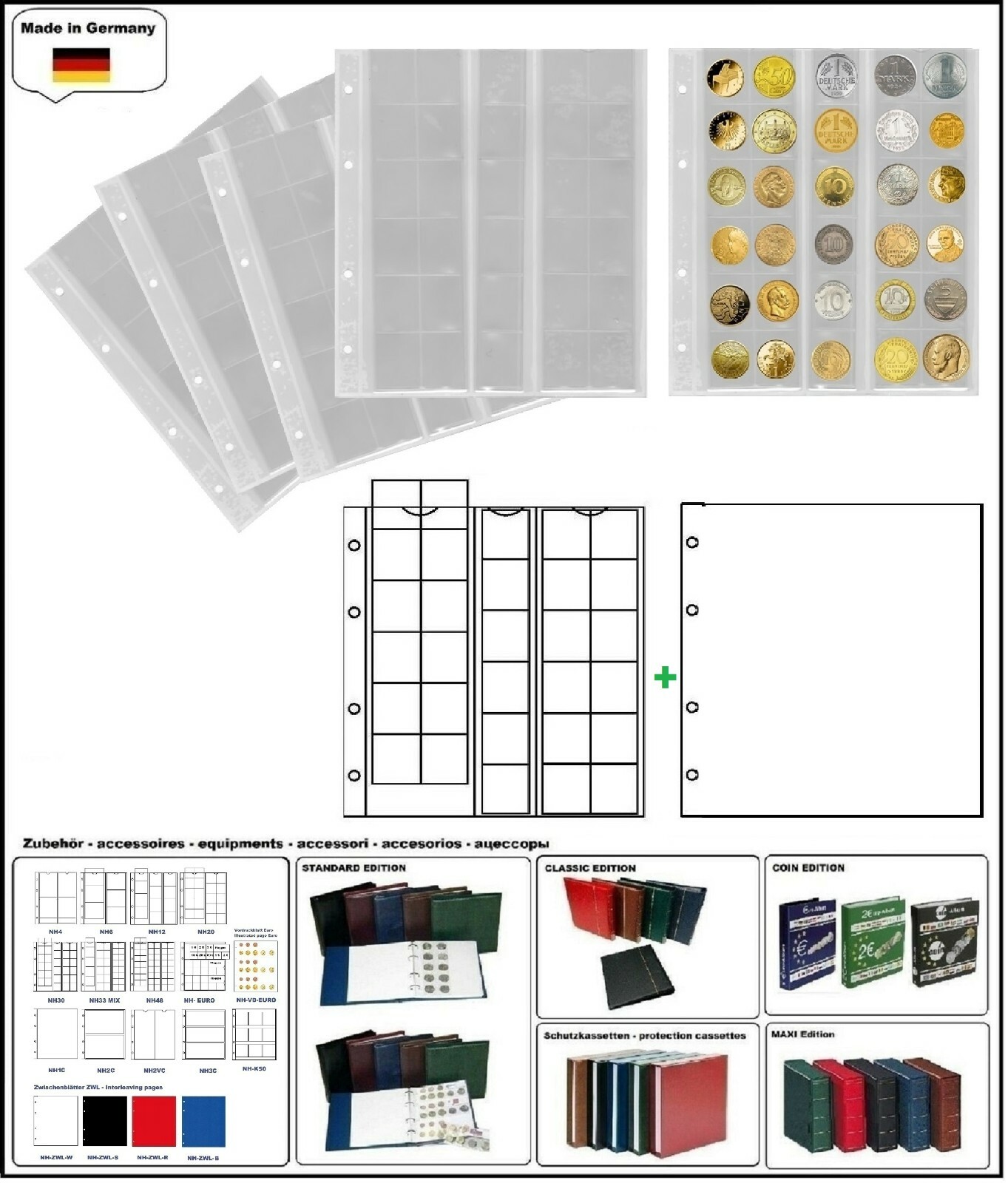 10 Look 323463 coin sheets Numoh 25 NH30 30 compartments +