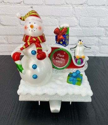 Picture Frame Christmas Stocking Holder Color Changing Lights Penguin Snowman