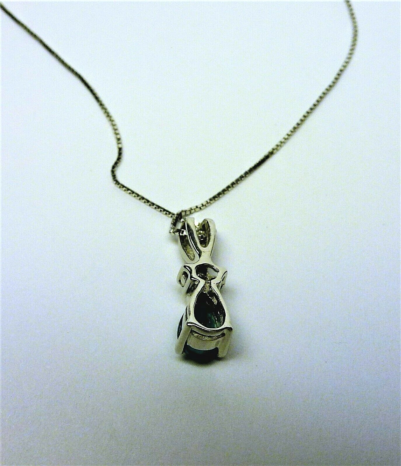 14K Solid White Gold Green Pear Cut Tourmaline&Diamond Earrings And Pendant Set