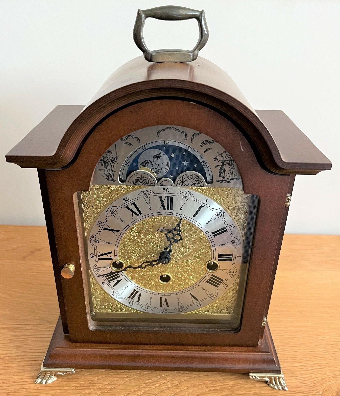 Vintage Mantle Clock with Chimes & Moon Phase, Franz Hermle Two Jewel