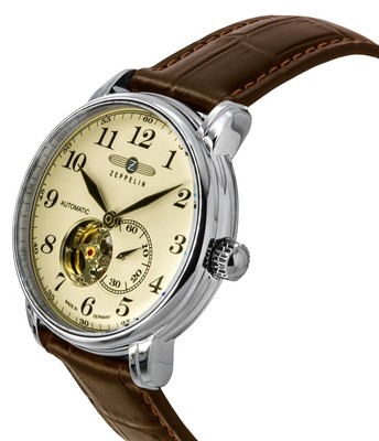 Pre-owned Zeppelin Lz 127 Graf 76665 Open Heart Cream Dial Automatic Analog 50m Mens Watch