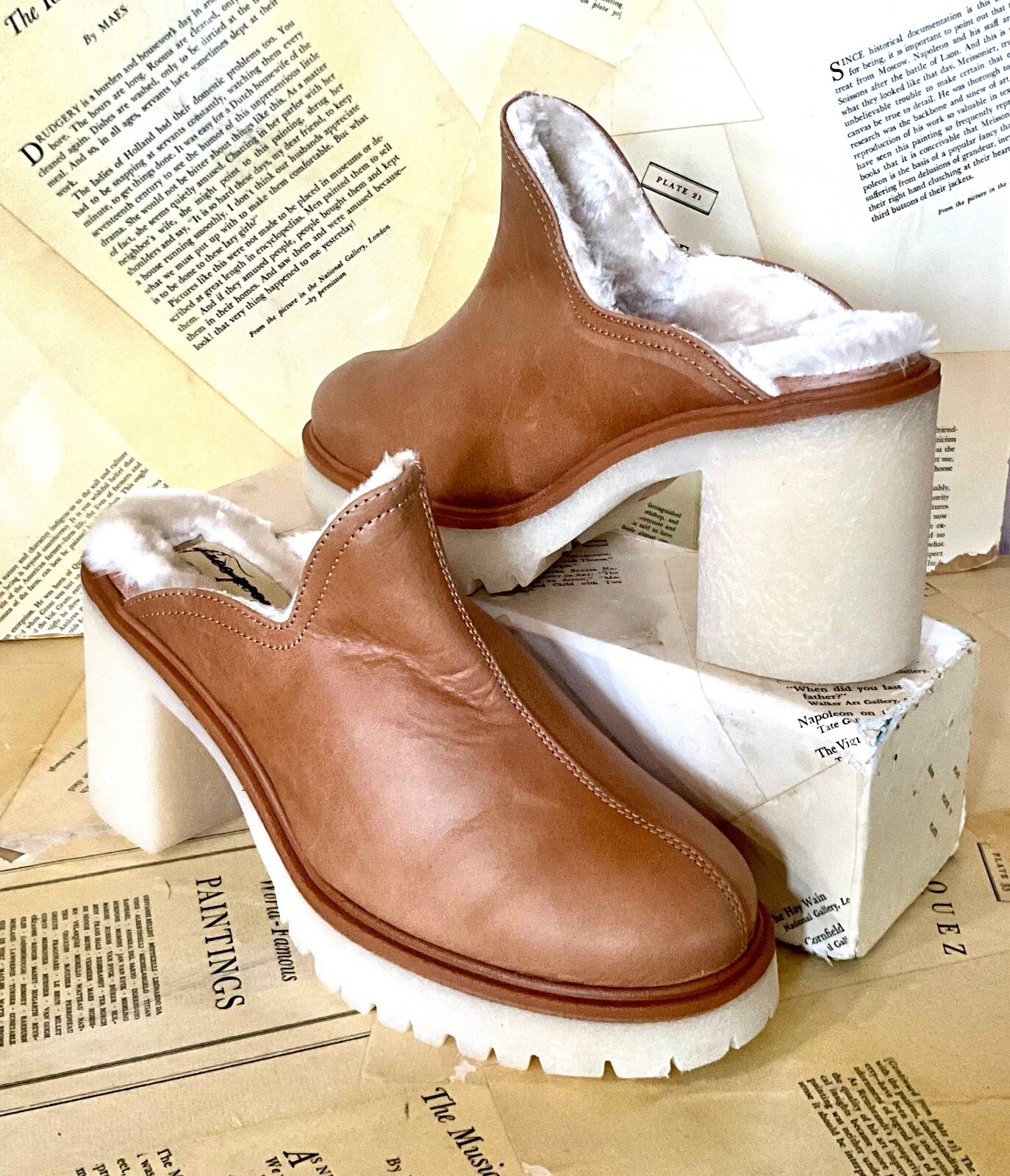

Free People James Mule Tan Уютная креповая подошва из искусственного меха на платформе 38,5 НОВИНКА, mule