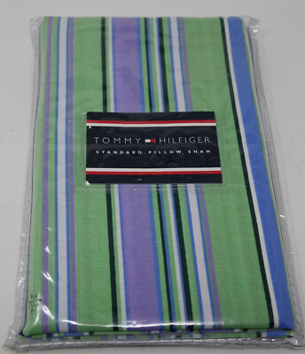 НОВАЯ стандартная подушка Tommy Hilfiger в зеленую, синюю, фиолетовую полоску