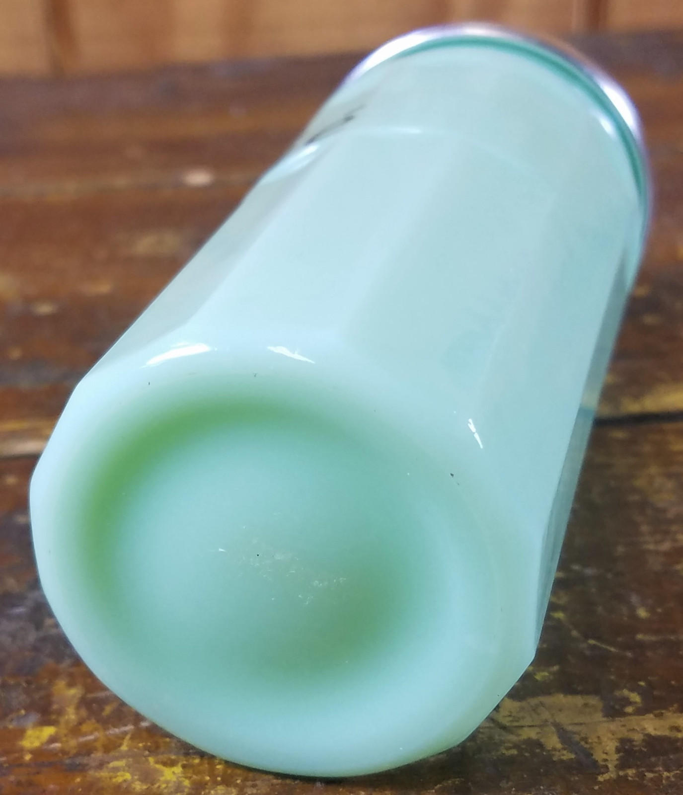 JADITE GREEN GLASS FRENCH TEA THE KITCHEN STORAGE CANISTER METAL SCREW ON LID