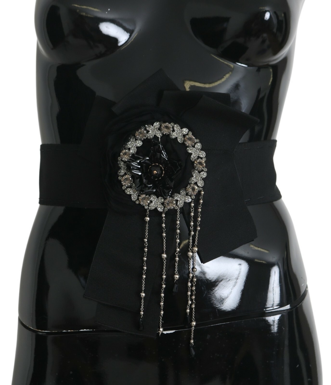 

DOLCE - GABBANA Ремень SATORIA Брошь с черными кристаллами, широкая талия IT42/US8/ $3000, Черный