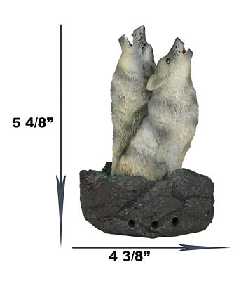 Ebros Gift Howling Twin Gray Wolves Incense Burner Figurine 5.5 Inch Tall