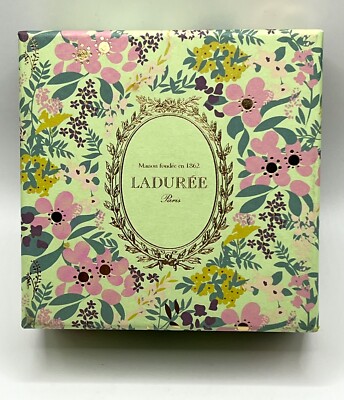 Maison Laduree Paris EMPTY French Macarons Square Green Box Flowers Design 4x4x2