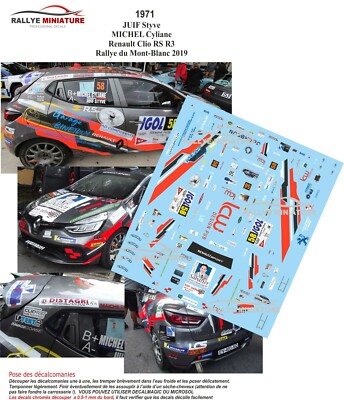 DECALS 1/32 REF 1971 RENAULT CLIO JUIF RALLYE MONT BLANC 2019 RALLY