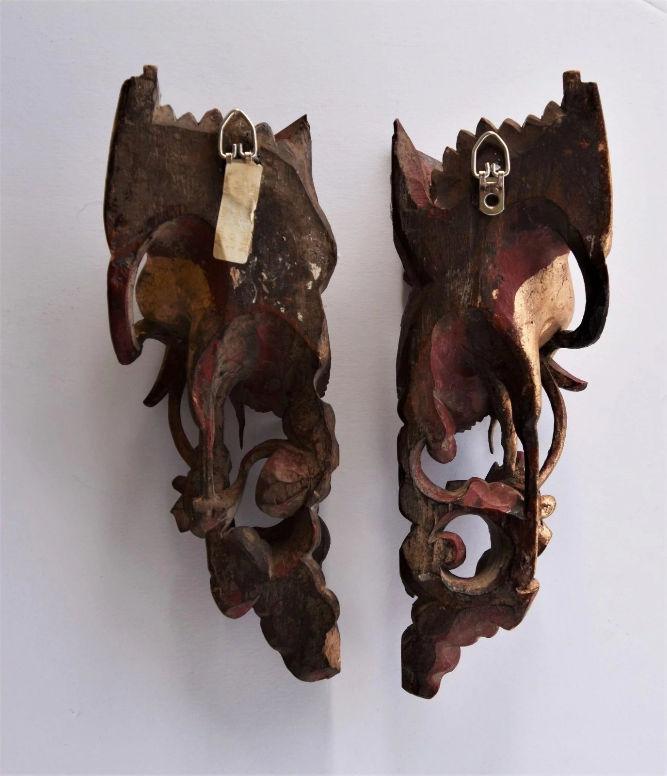 Antique Carved Chinese Lacquered Gilt Wooden Cranes