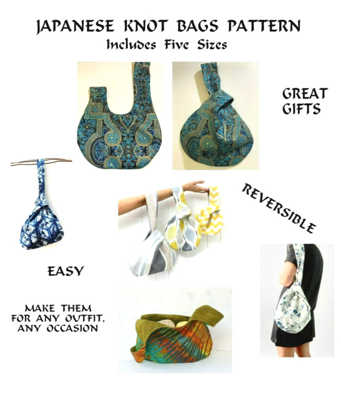 Japanese Style Knot Bag Sewing Pattern, Reversible, 5 Sizes, Quick and Easy 
