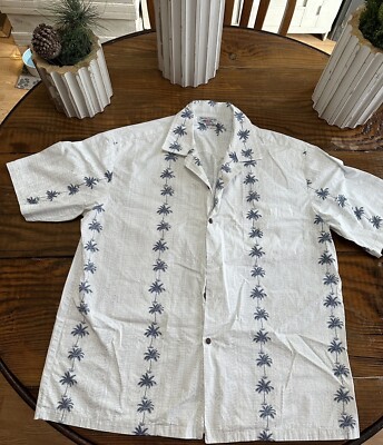 Pacific Legend Men's White Tropical Hawaiian Shirt Short Sleeve Palm Trees XL
