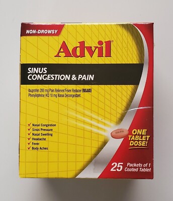 Advil Sinus Congestion & Pain Tablets 200 mg Packs Of 25