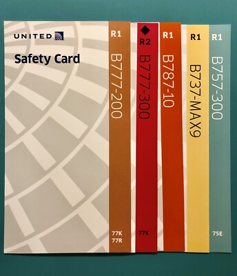 5 UNITED AIRLINES SAFETY CARDS