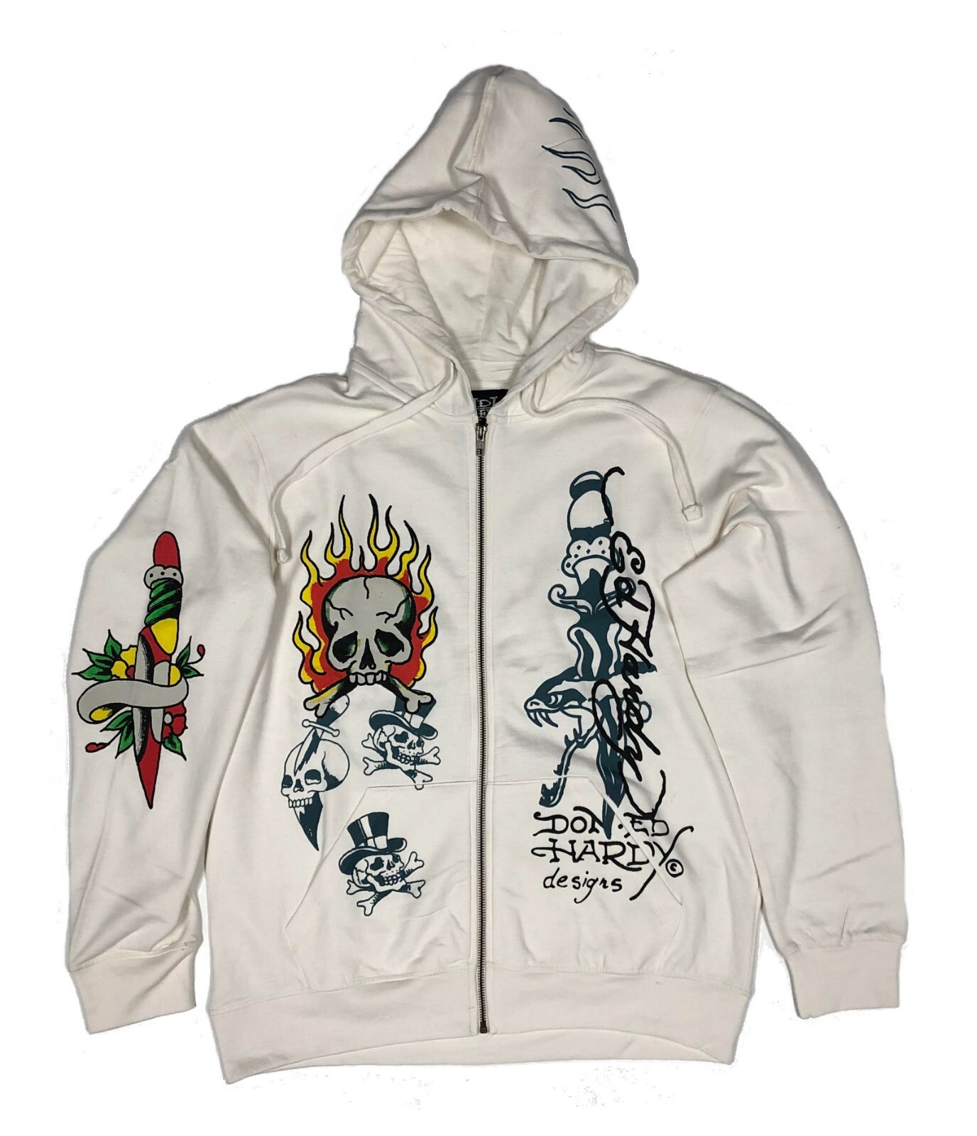 Ed Hardy Christian Audigie パーカー ストーン RARE ED HARDY by CHRISTIAN AUDIGIER Zip Up Hoodie SIZE LARGE