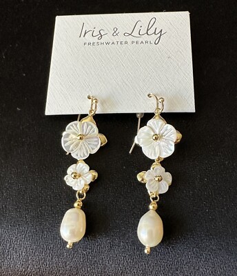Mother Of Pearl Flower  Drop Earrings