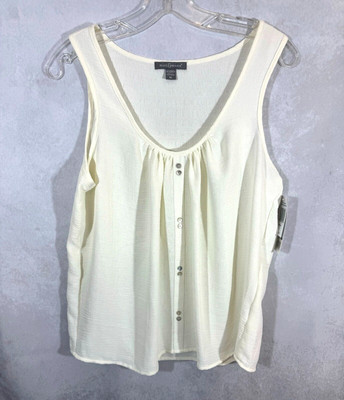 New Peace & Pearls Women's Medium Tank Top Camisole Shell Ivory Button Detail