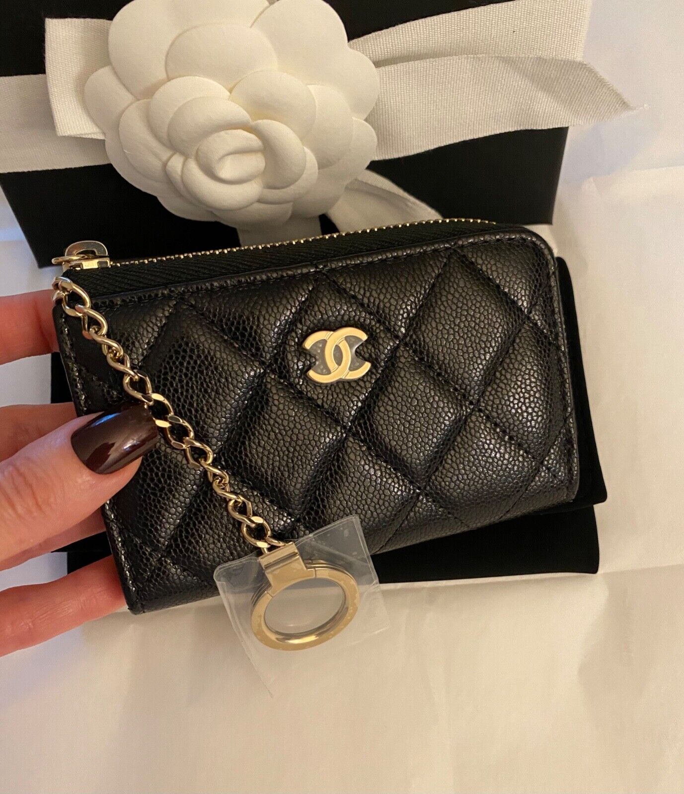 Chanel Classic Zipped Key Holder Black Caviar Leather Card Chanel Classic Zipped Key Holder Black Caviar Leather Card