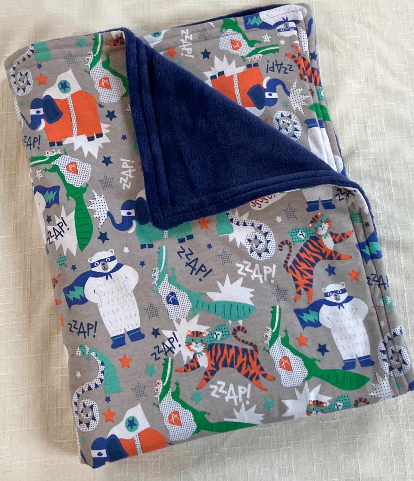 Superhero Zoo Animals Minky Boy Nursery Present Elephant Tiger