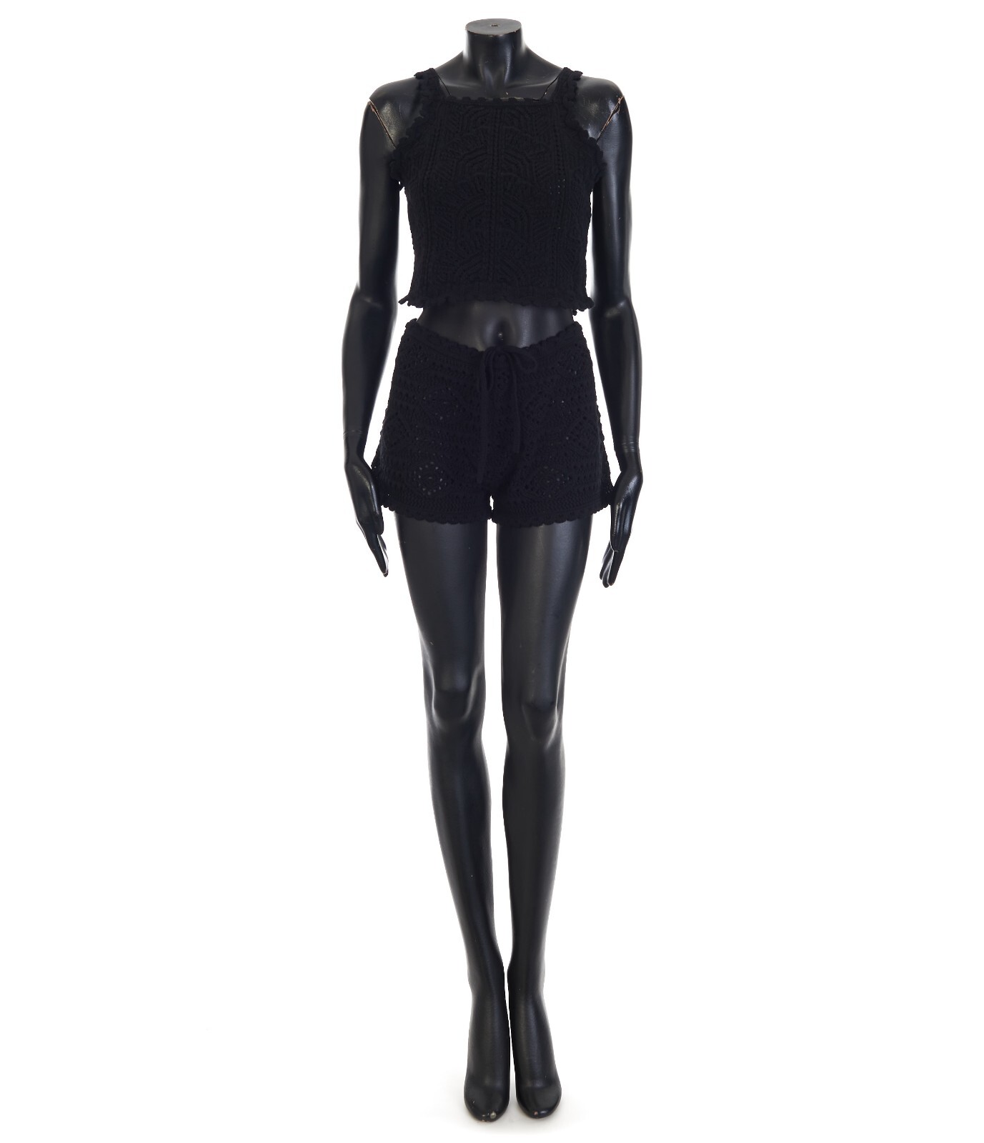 Pre-owned Saint Laurent 865$ Black Wool Cropped Crochet Top