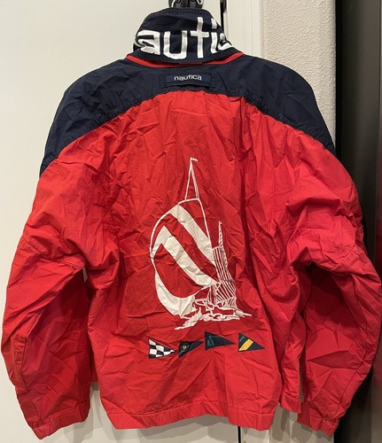 VTG 90s Nautica Sailing Big Flag Logo Zip Jacket Red Men's Large