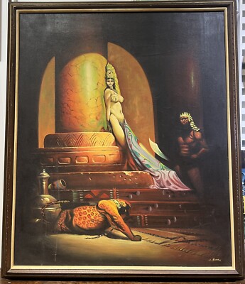 Frank Frazetta Egyptian Queen Tribute Hand Painted Oil On Canvas 1980s Large