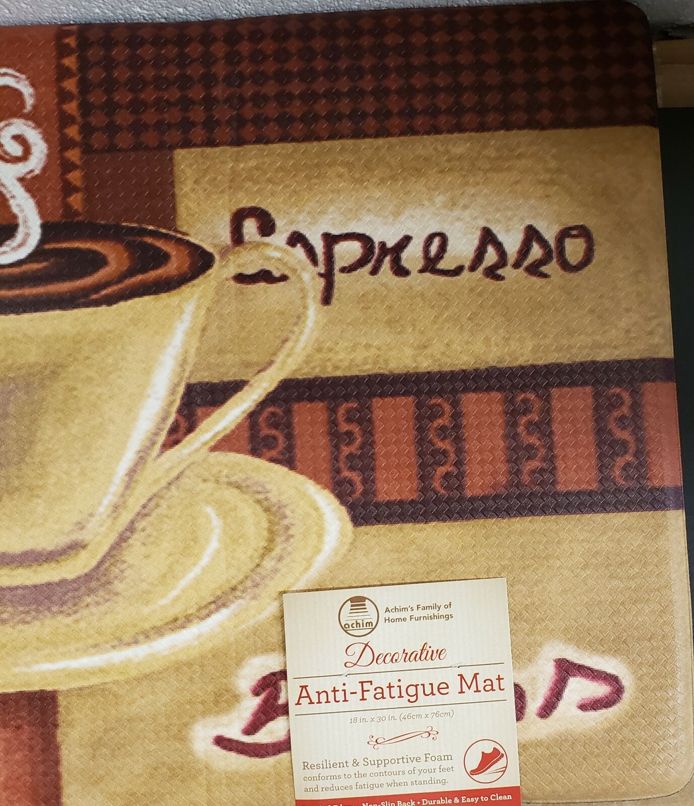 ANTI-FATIGUE NON SLIP FLOOR MAT (18"x30") PVC, COFFEE CUP & COFEE TYPES, Achim