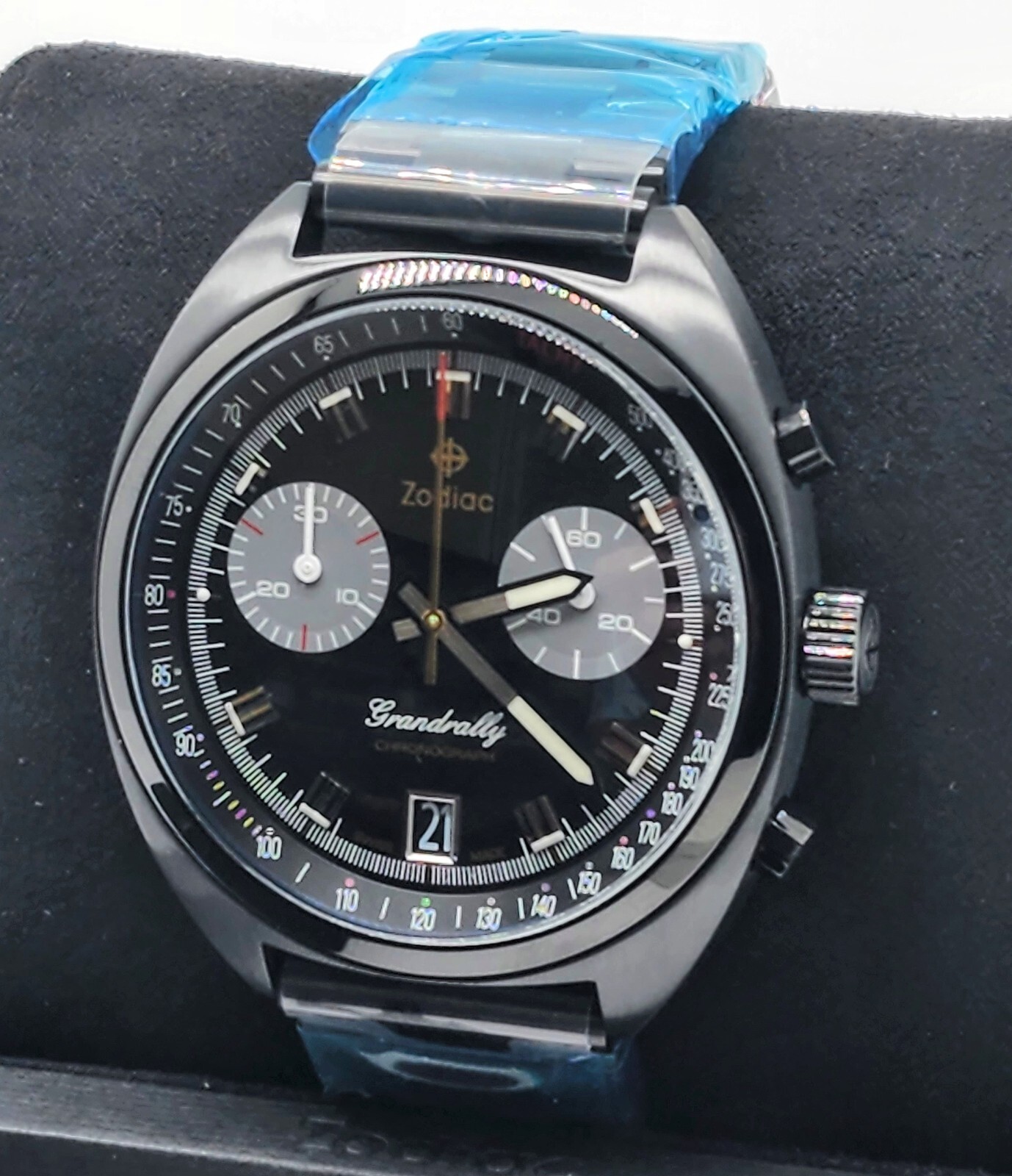 Zodiac Grandrally Black Dial Chronograph Sapphire Crystal Men's