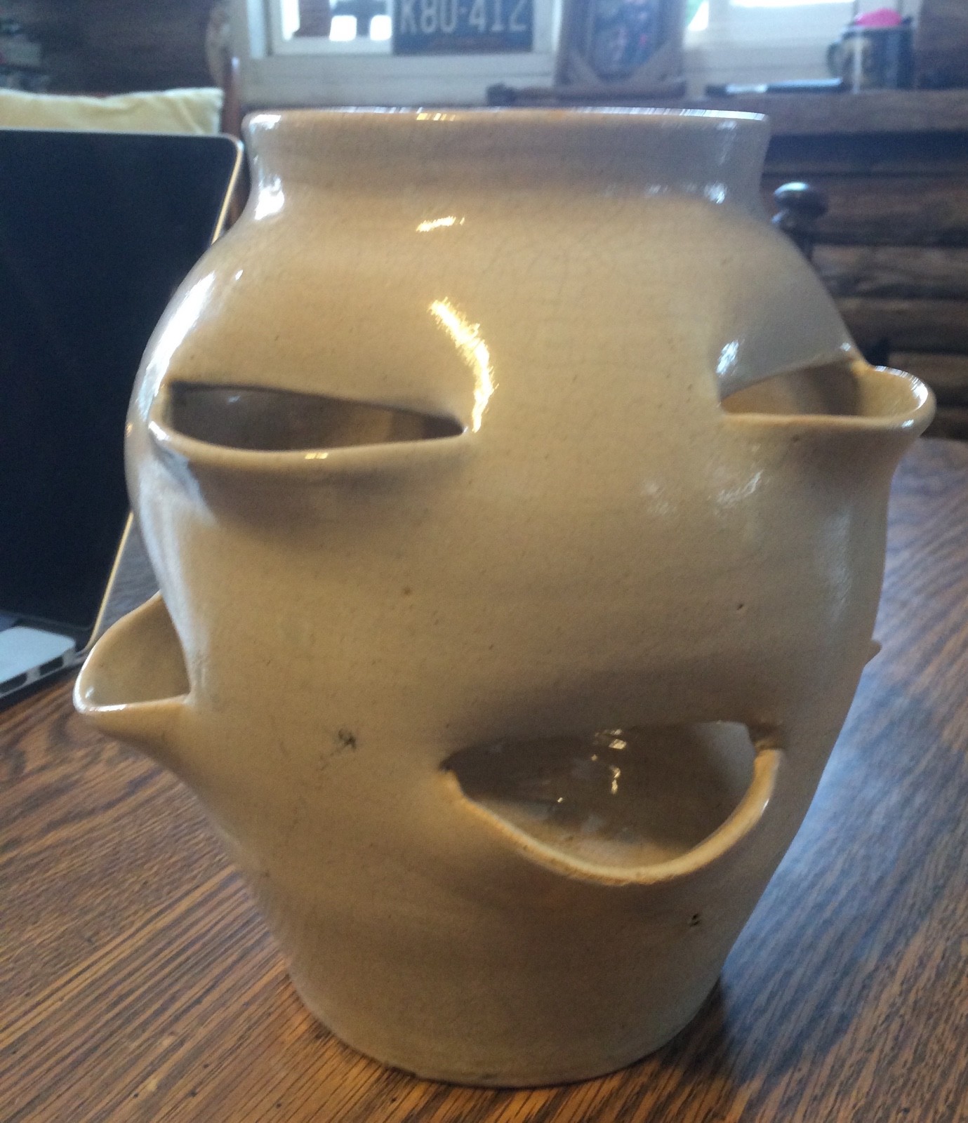 Vintage Pottery, Bybee, Ky, Cornelison Orchid Pot, Handmade by Backstamp, 9 Inch