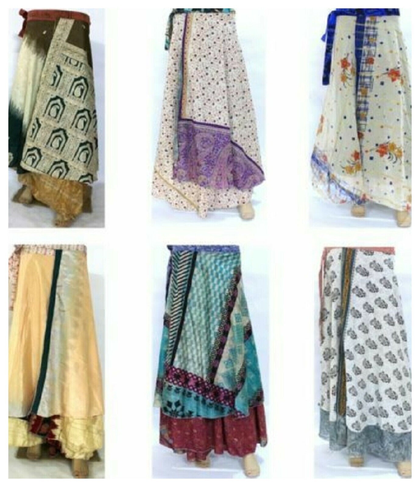 VINTAGE VINTAGE SILK SARI MAGIC WRAP AROUND SKIRTS BEACH WEAR REVERSIBLE WARP SKIRT 50PC