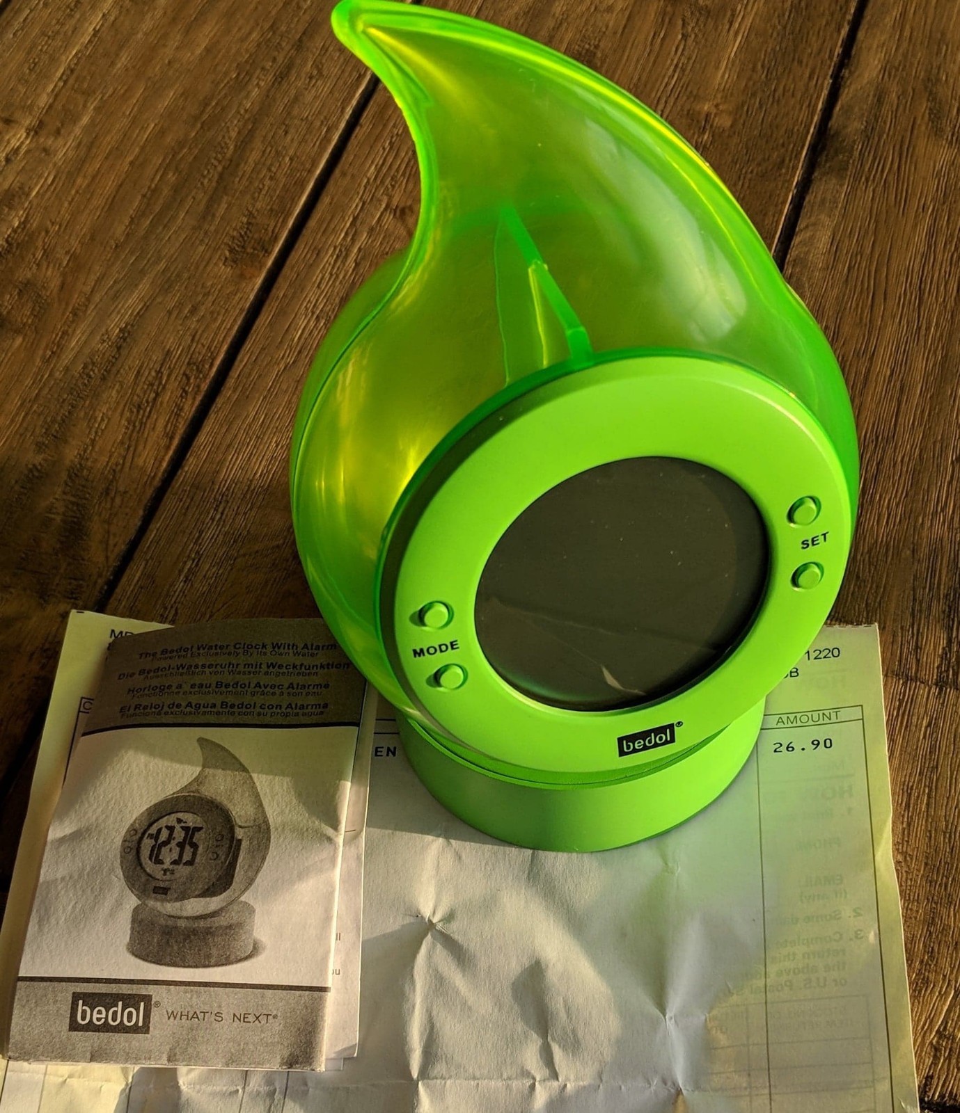 Bedol LIME GREEN WATER ALARM CLOCK New in Box RARE COLOR! Unique Xmas Gift Idea