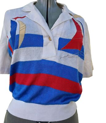 VTG Philippe Marques Linen Blend Nautical Beach Resort Sweater Blouse Size 14