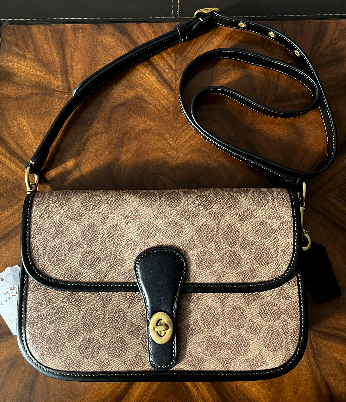 Coach Originals 1985 Design Signature & Leather Turnlock Tab Coach Originals 1985 Design Signature & Leather Turnlock Tab