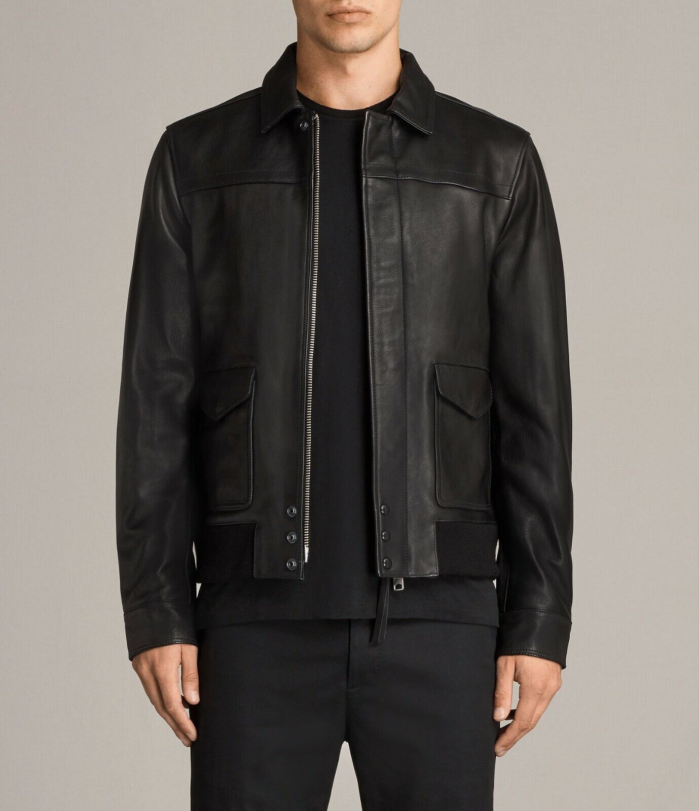 Black Leather Jacket Men Pure Lambskin Flight/Bomber Size