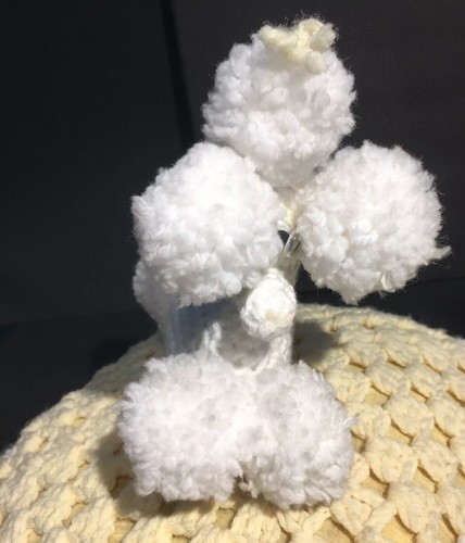 Vintage Hand Crochet French Toy Poodle Pillows Set Of 2 Yellow White Scallop 60s