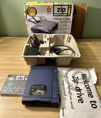 Iomega Zip 100 External Parallel Port Disk External Drive Complete Tested Works