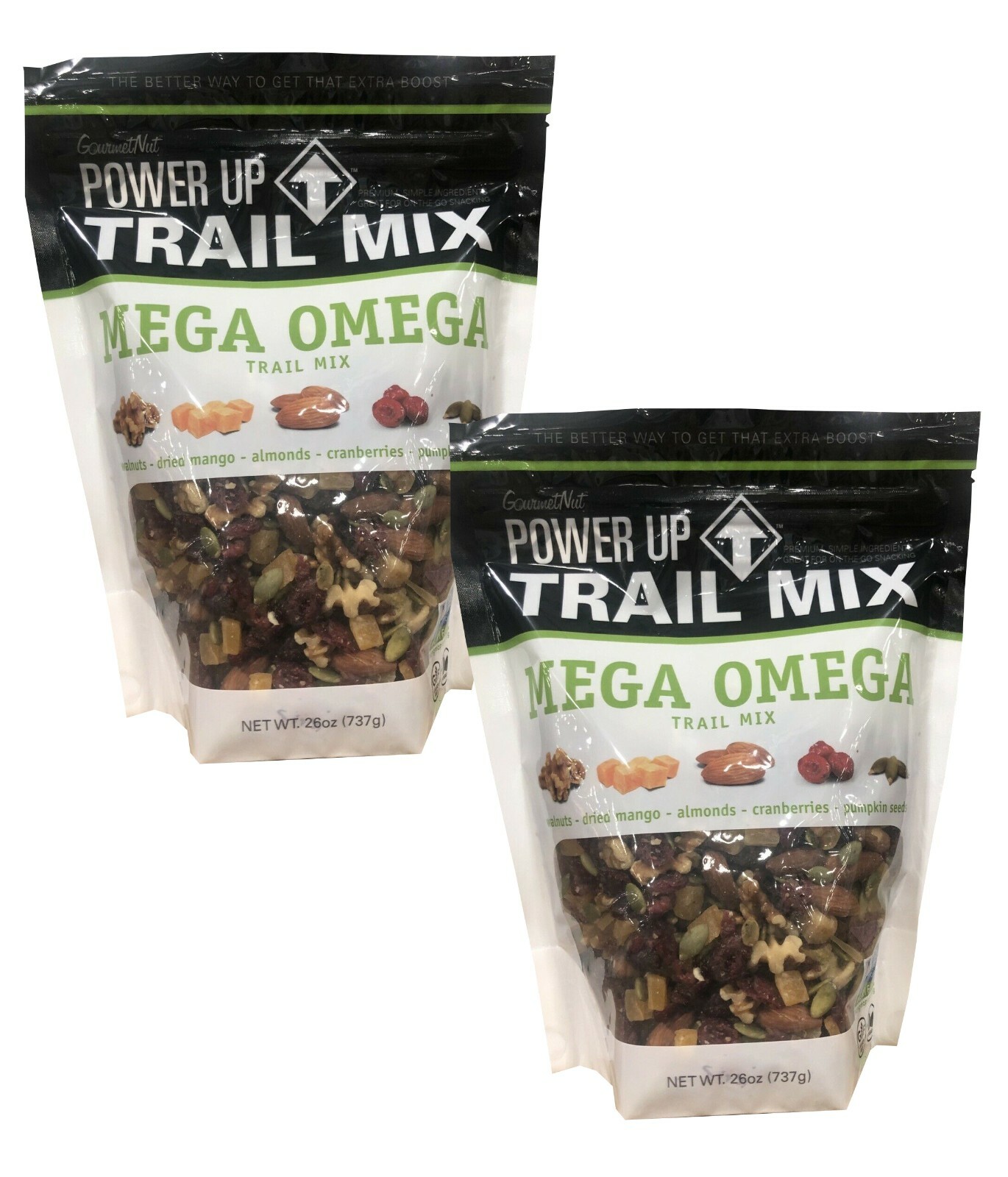 X2 Packs 🔥 Gourmet Nut Power Up Mega Omega Trail Mix 26 oz