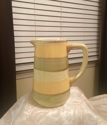 Vintage 1965 HOWARD HOLT POTTERY PITCHER  STRIPES Mid-Century Modern Design