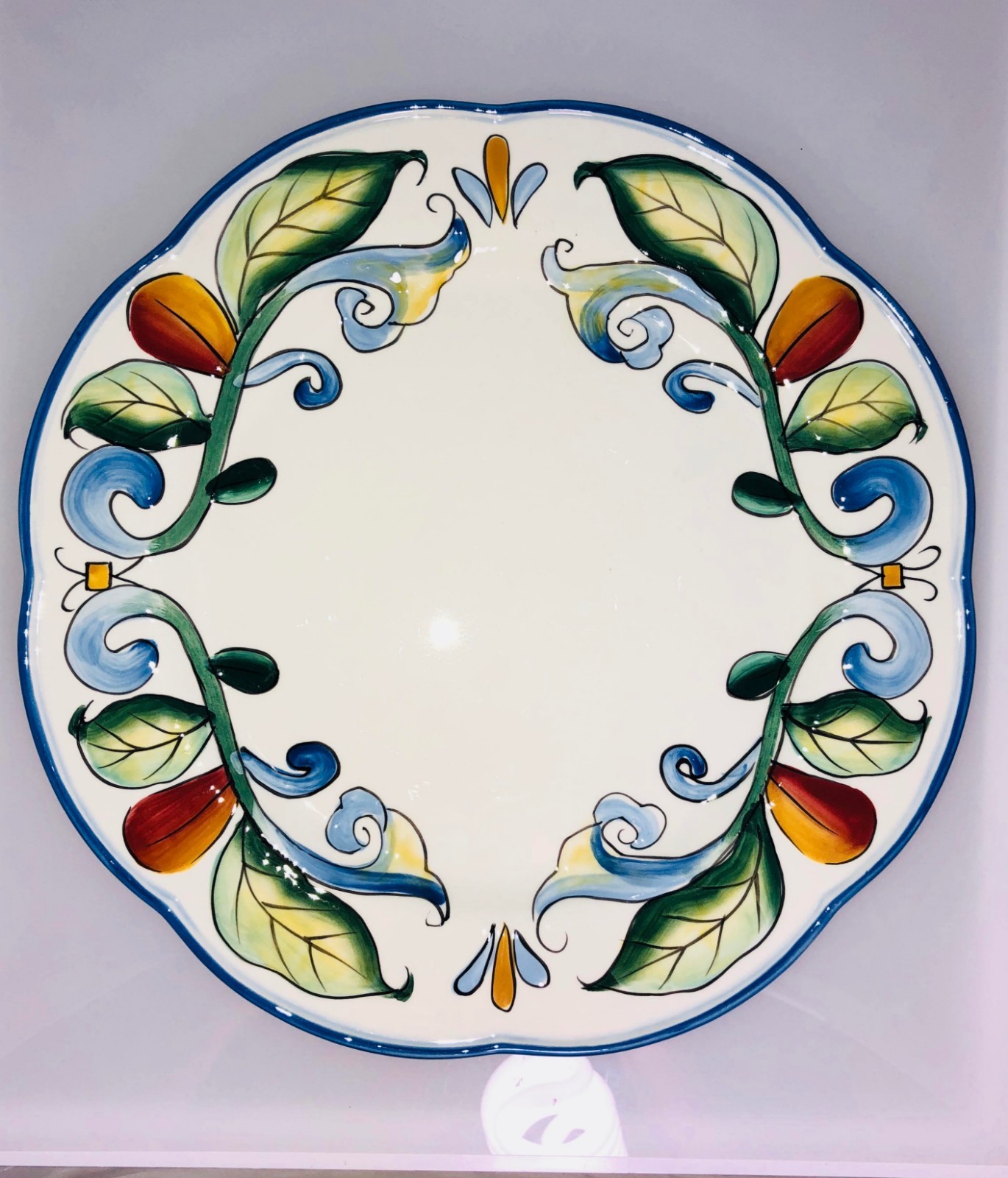 Fitz Floyd Italian Ricamo Motif Dinner Plate Blue Green Vines Leaves from Italy